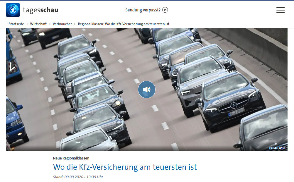 Tagesschau - neue Regianalklassen - KFZ-Versicherung